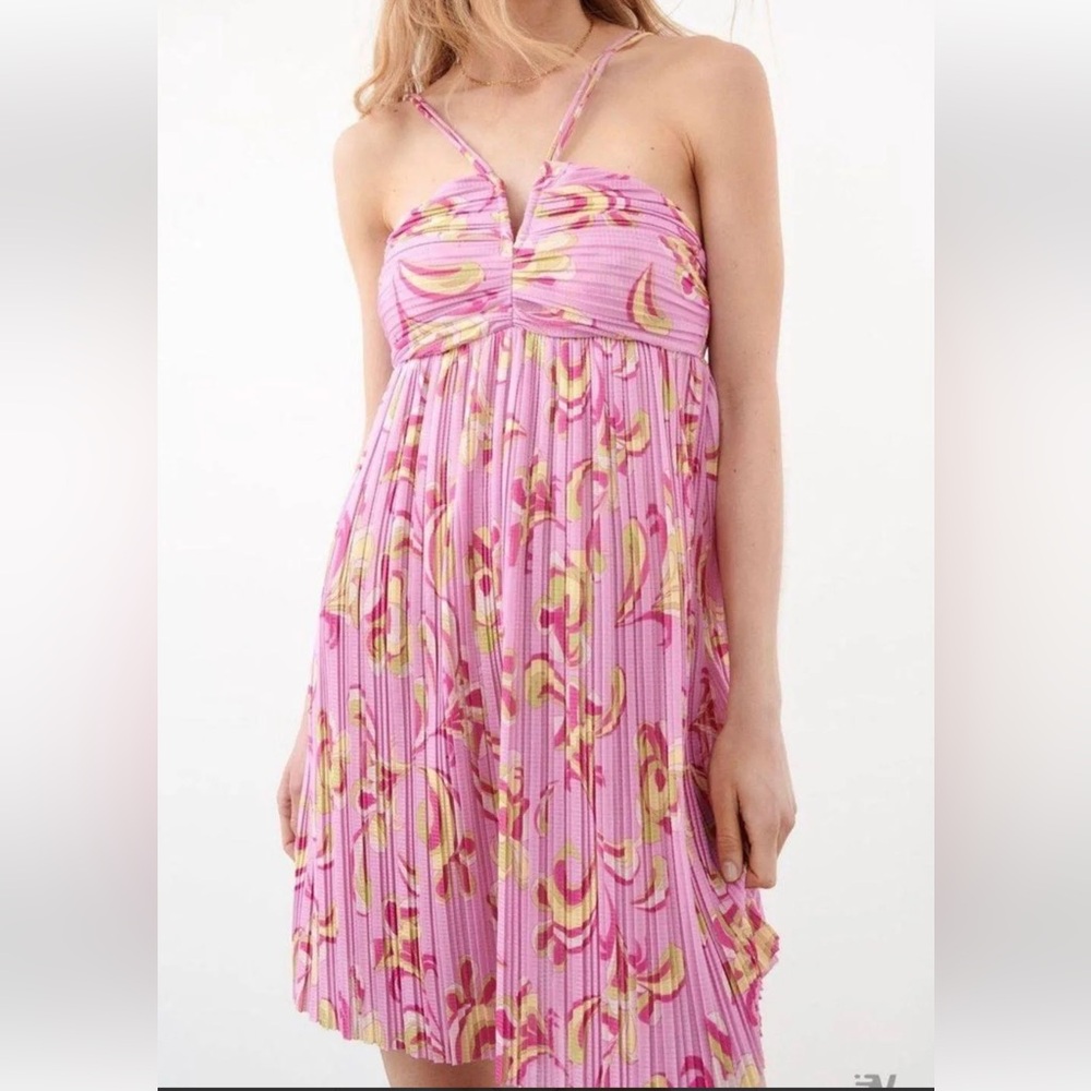 Zara Pink Multicolor Printed Pleated Paisley Strappy Dress Womens Medium